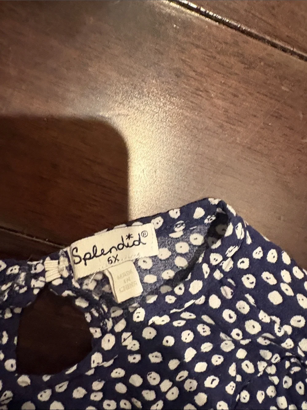 Splendid Navy and White Dot Smocked Waist Casual Dress